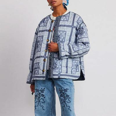 Женская двухсторонняя куртка с принтом, модное однобортное пальто с длинным рукавом, осень-зима, свободная утепленная верхняя одежда с круглым вырезом