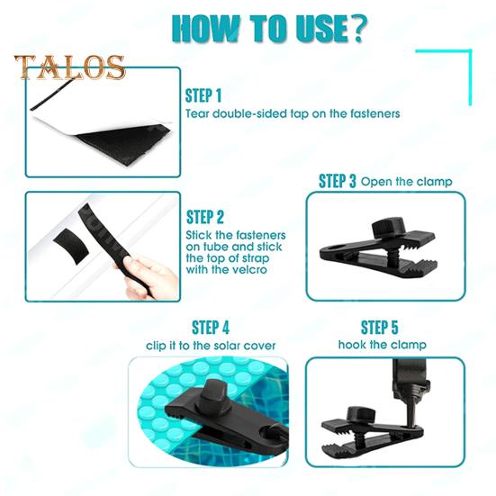 Pool Cover Strap Set Pool Solar Cover Reel Attachment Kit 6 Straps with Hooks Clips Hook And Loop Fasteners Secure Solar Blankets On Reels for