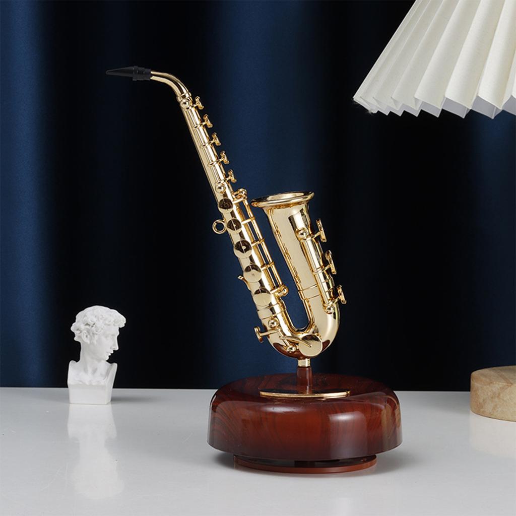 Saxophone Music Box Classical Wind Up Musicbox Twirling Music Box Rotating Base Woodwind Instrument Miniature Replica Artware