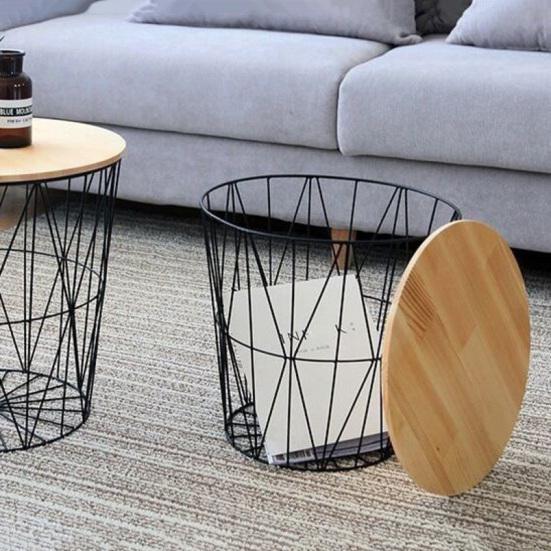 Круглый журнальный столик со съемной деревянной крышкой. Прочный многофункциональный домашний офис для гостиной.