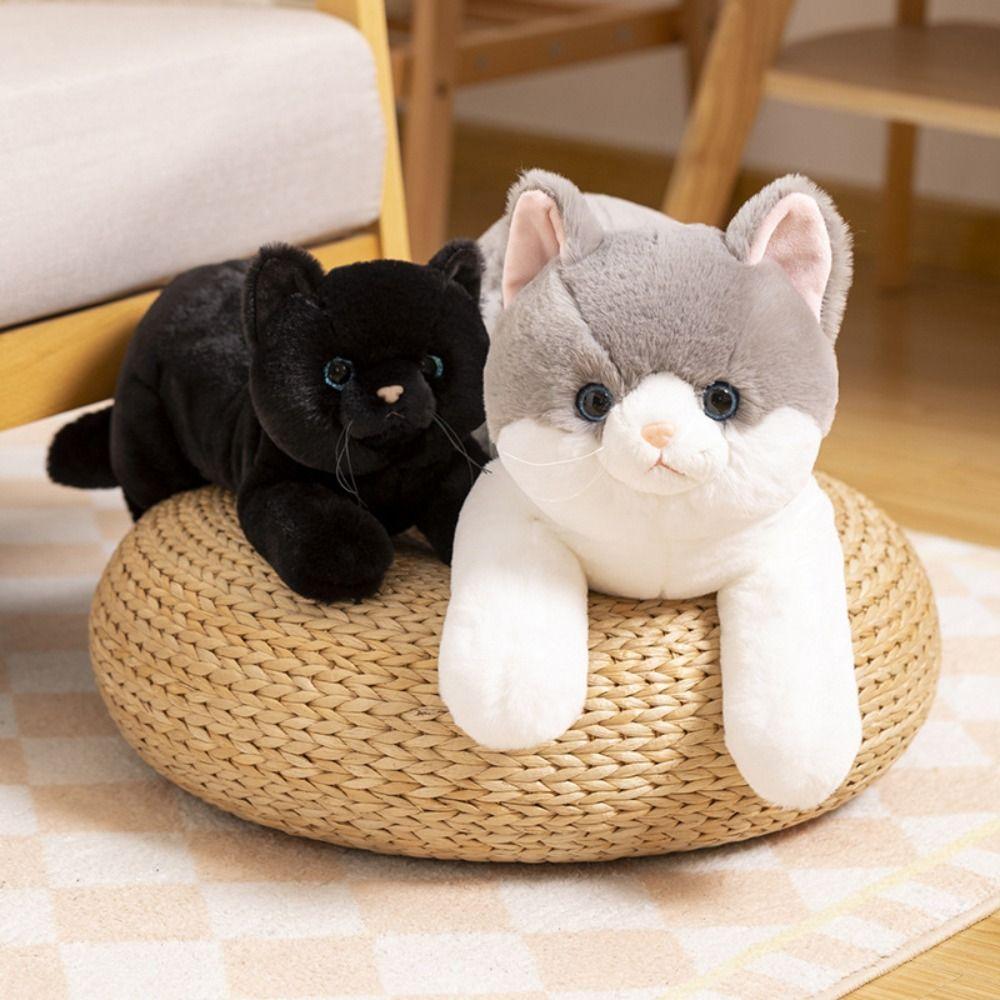 Hairy Texture Imitation Lying Cat Plush Toys Realistic Cat Plush Toy Birthday Gift