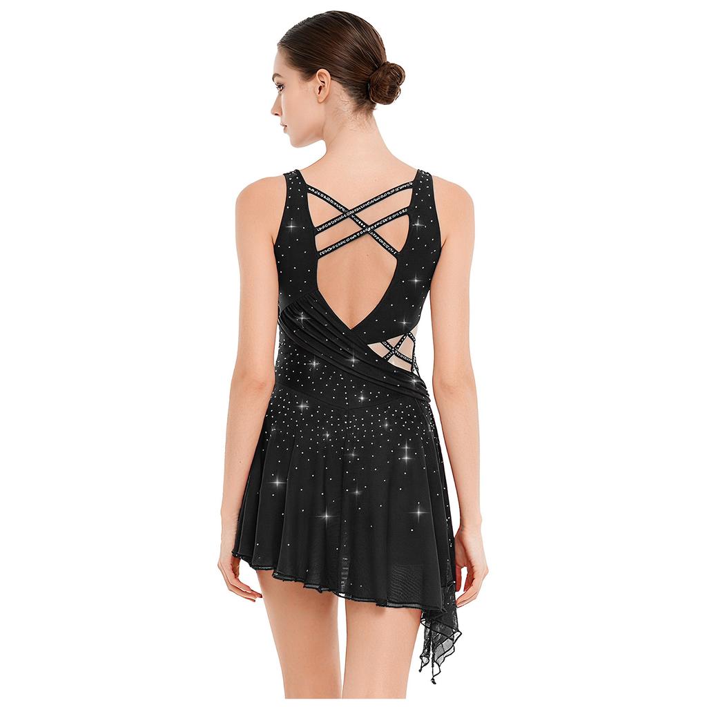 Женское танцевальное платье, украшенное стразами, бретели, открытая спина, боковой разрез, струящийся асимметричный подол