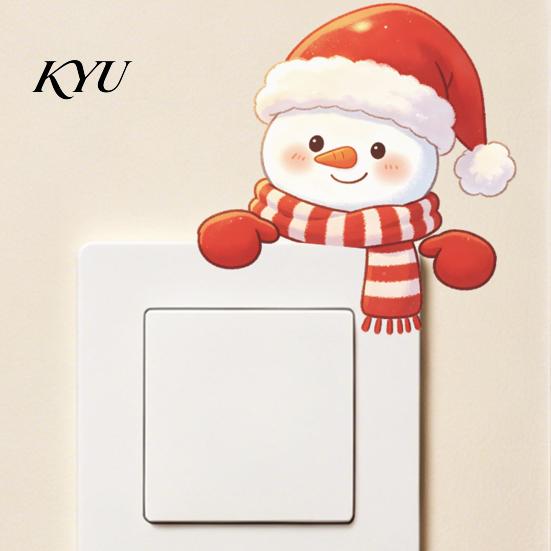 Small Holiday Gift Christmas Snowman Switch Stickers, PVC Waterproof Light Decals for Square Power Switches & Adhesive Plate Socket Panels, Removable