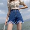 Pants Classic and Minimalist Fashion Versatile White Holes Female Spring and Summer High-waisted Wide-leg Thin Abraded Burlap A Word Denim Shorts