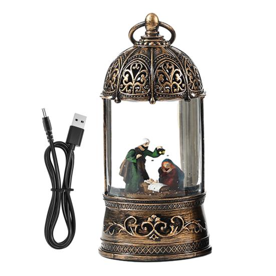 Holiday Party Supplies Lighted Christmas Snow Ball Lantern with Music Glittering Swirling, Birdcage Design Santa Claus Snowing Water Lantern,