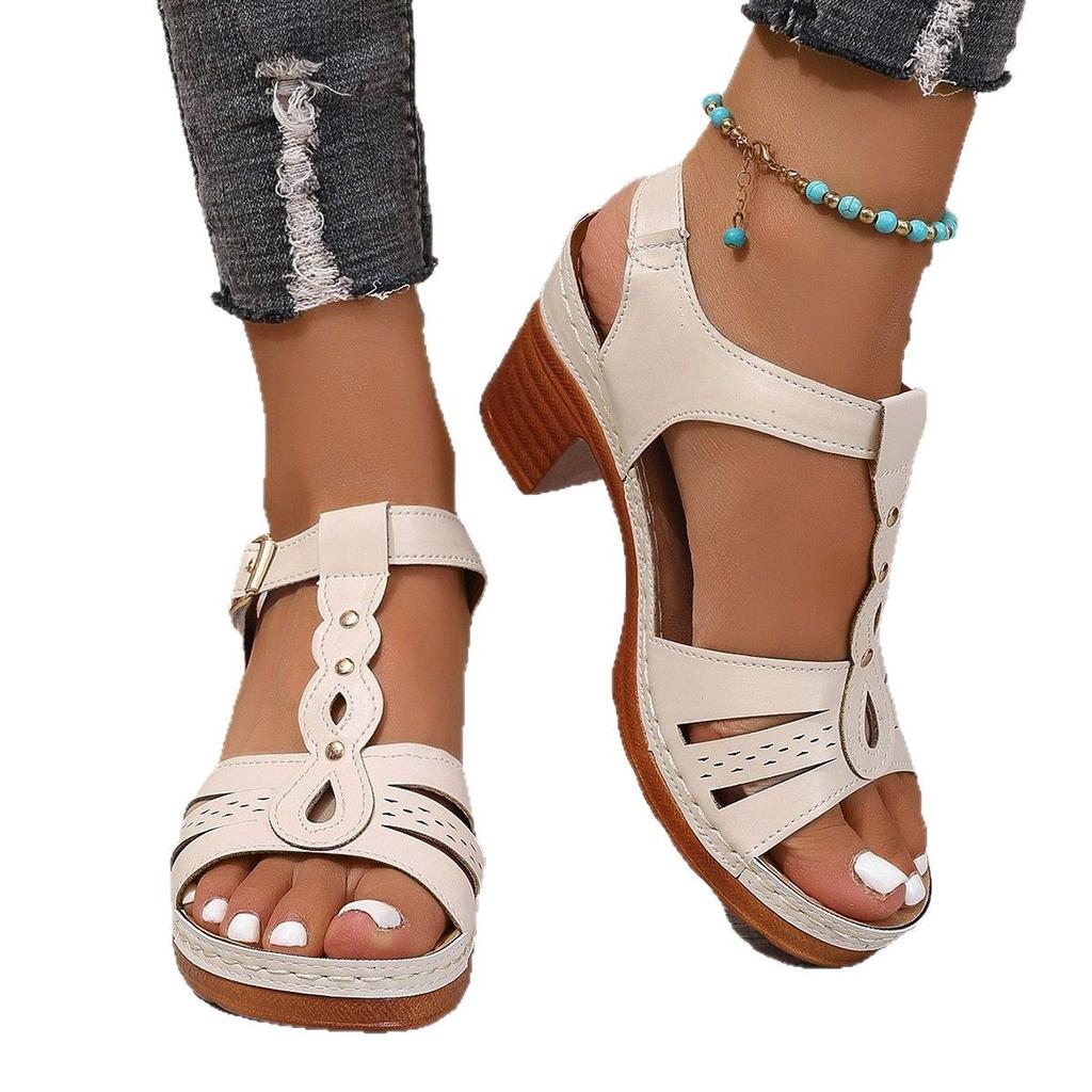 Large Size Fashion Thick Heel Light Word with Sandals Women's Summer 2025 New TEUM Sandals Women