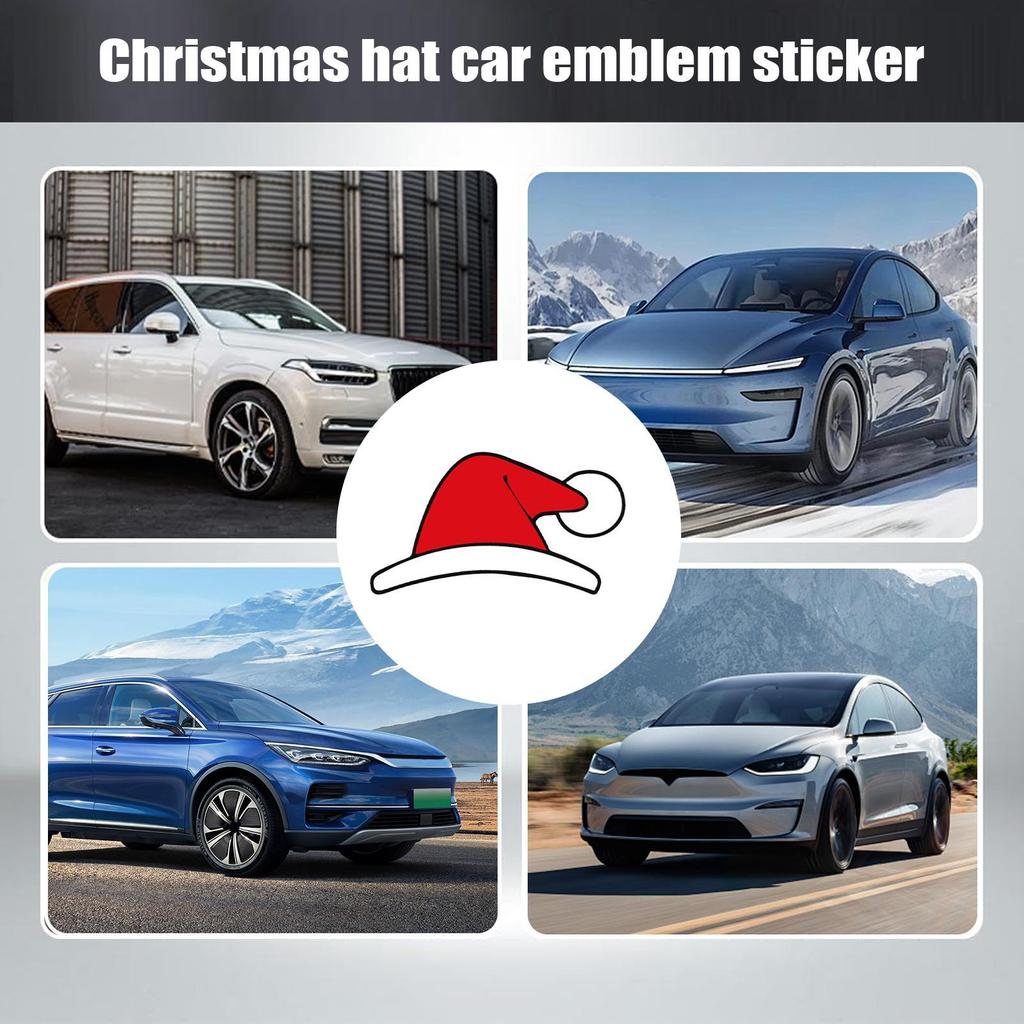 Для Tesla Model 3/y Рождественская наклейка с эмблемой автомобиля Самоклеящаяся Водонепроницаемая Праздничная Шапка Санты Рога Наклейка Автомобильная Передняя Задняя