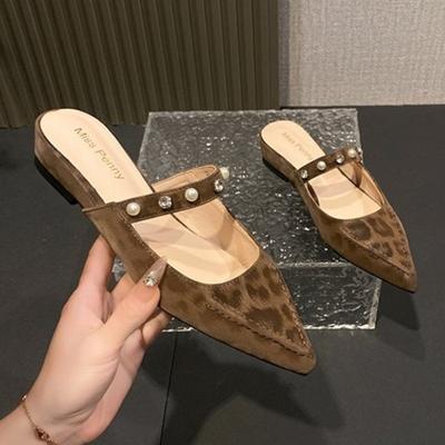 Модные балетки Леопардовые женские тапочки Остроносые мюли Летние элегантные женские сандалии 2025 Модные шлепанцы Новое платье Zapatillas Mujer