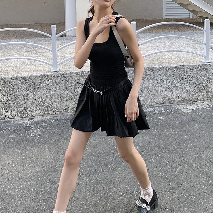 2026 Spring/Summer Women's High Waist Fluffy Short Skirt Patchwork Knit Vest Dress