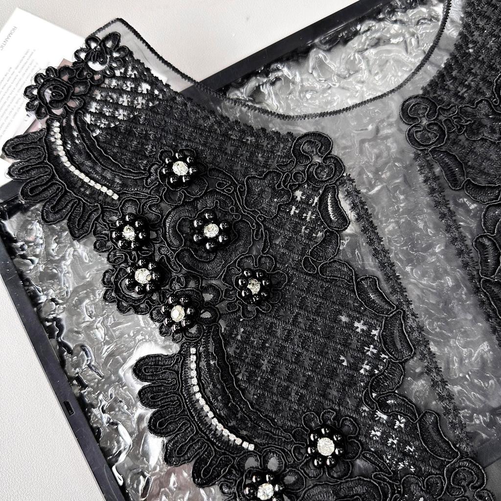 Черные бусины ручной работы, нить из рыбьей кости, U-образная вышивка, наклейка на ткань для передней части шеи, одежда, платье, костюм для выступления, декоративная наклейка на ткань