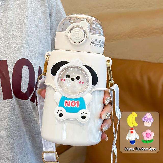 550ML Cute Cartoon Bear Thermos Water Bottle Straw Thermal For Kids Girs Portable School Stainless Steel Themo Insulation Cup