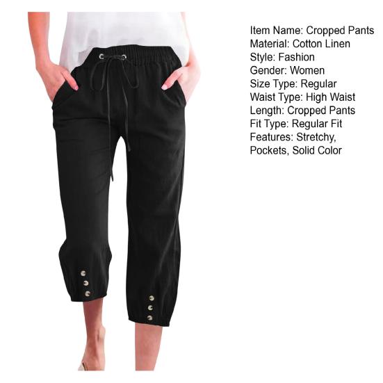 Женские укороченные брюки с эластичной талией, регулируемые повседневные брюки с карманами, спортивные свободные брюки длиной до середины голени