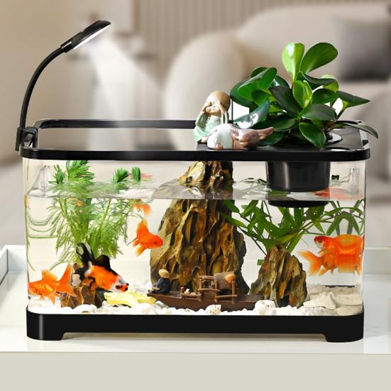 Plastic Fish Tank Small Betta Fish Tank with Hanging Basket Household Aquarium Turtle Tank