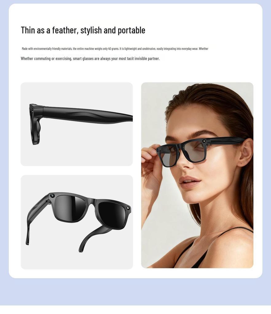 AI Smart Glasses with Photochromic Lenses - Multifunctional: Music, Call, Translation, and Photo Recording (Model M65)