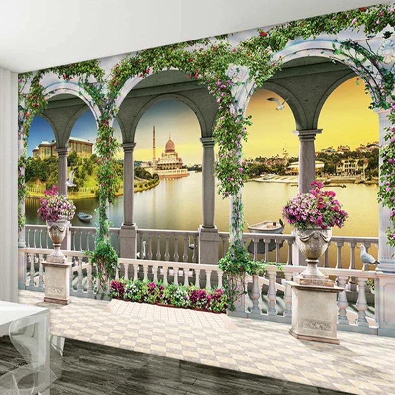 Европейский стиль 3d обои Природа Пейзаж Фотообои Гостиная Телевизор Диван Фон Обои