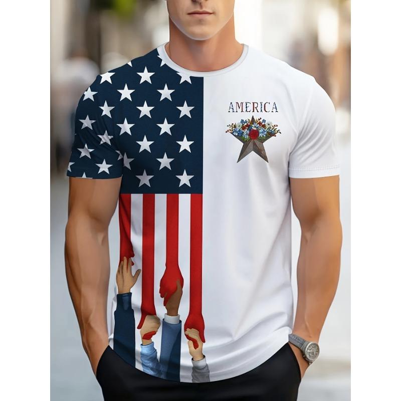 Summer Men T Shirts American Flag 3D Printed Harajuku Round Neck Tee Shirt Casual Short Sleeve Tops Streetwear Fashion Clothing