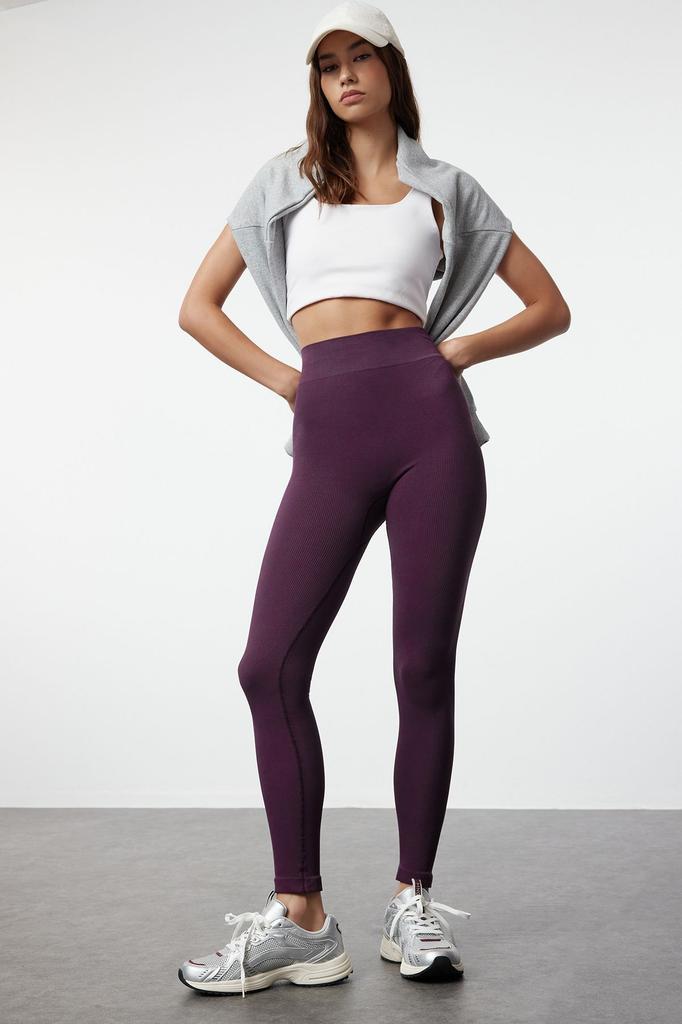 Women's Fashion Plum Seamless Seamless Full Length Knitted Sports Tights