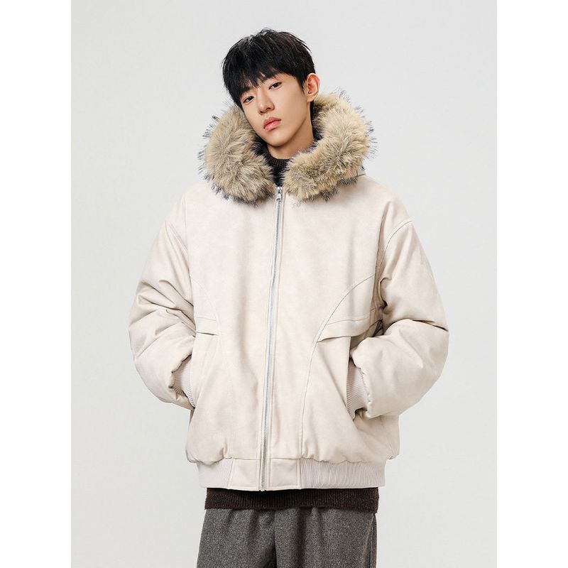 Wassup Куртка из искусственной кожи с большим меховым воротником, хлопковая, зимняя, из искусственного норкового бархата, утолщенная, теплая, рабочая, хлопковое пальто для мужчин и женщин