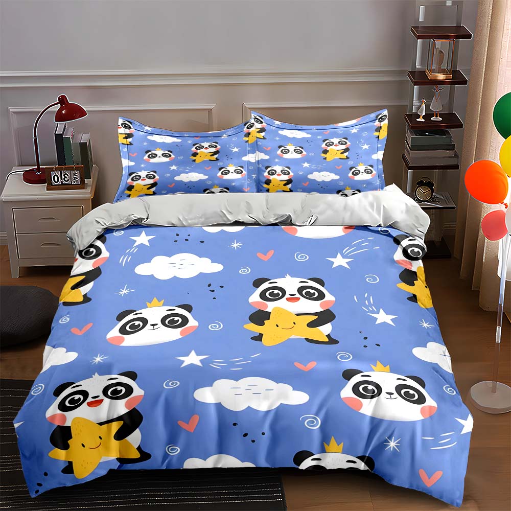 Pandas, stars, clouds. Bedding Duvet cover sets Duvet covers Pillowcases gifts (1 * Duvet Cover 2 * Pillowcases, without duvet insert)