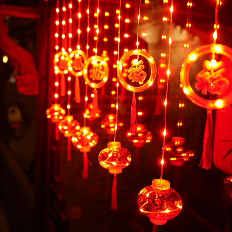New Led Chinese Festival New Year Red Lantern Decoration String Light Spring Festival Curtain Light IP54 Rated Christmas Lights