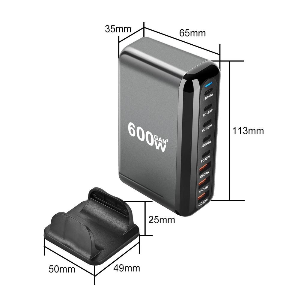 600 Вт GaN зарядный концентратор Multi Ports QC PD USB C быстрая зарядная станция адаптер совместим с iPhone 16/15/14 iPad MacBook ноутбук