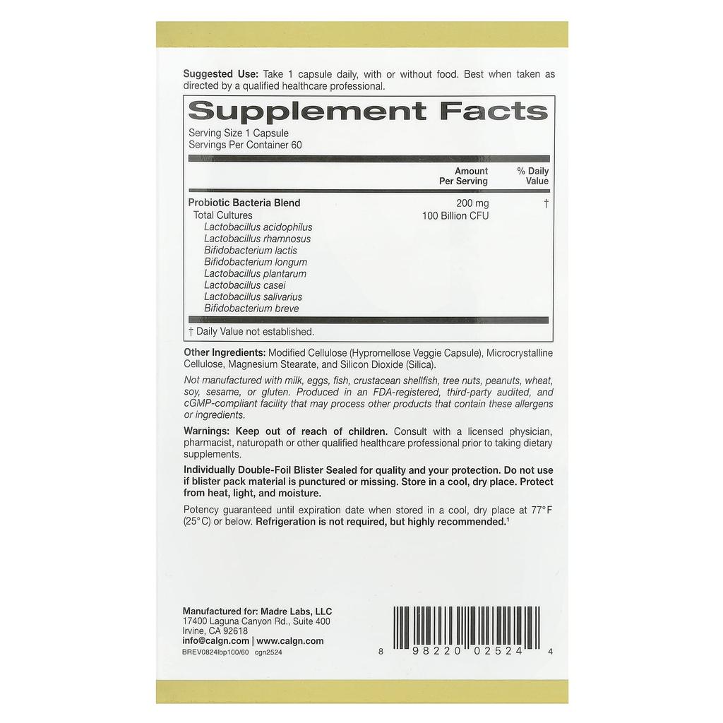 California Gold Nutrition LactoBif®, 100 Billion CFU, 60 Veggie Capsules