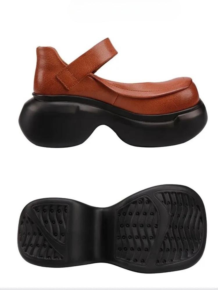 Johnature Женские туфли на платформе с толстой подошвой, ретро, натуральная кожа, круглый носок, универсальные