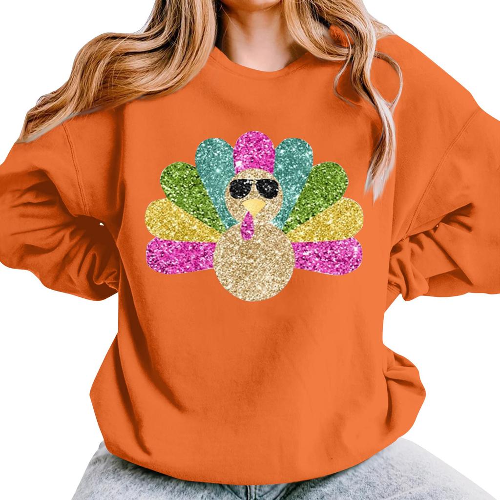 Женская повседневная мода День благодарения с принтом длинный рукав O-образный вырез пуловер толстовки