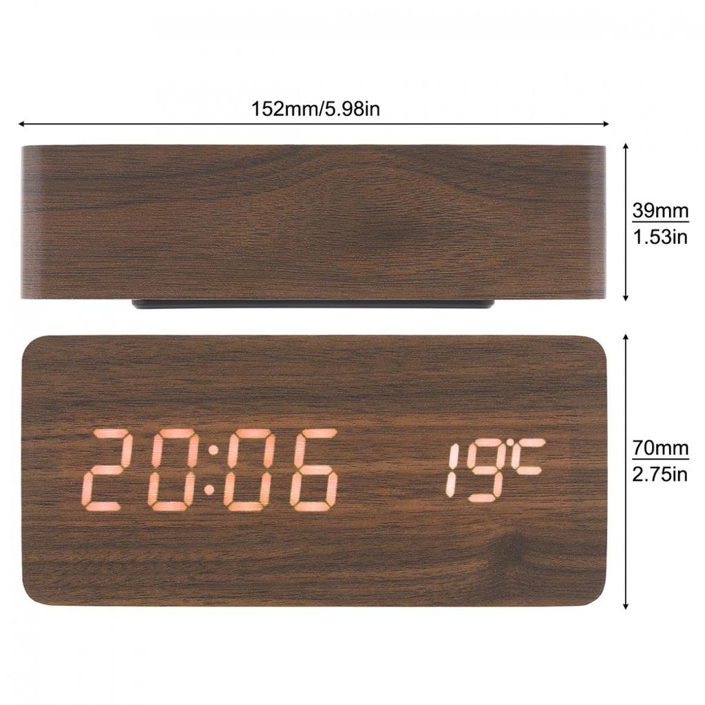 Светодиодный деревянный будильник, голосовое управление, время, дата, температура, цифровые прямоугольные настольные часы