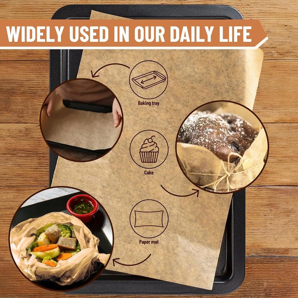 100 Pcs Paper Food Grade Baking Sheets Non-Stick Oil-Proof Baking Paper Oven Liner Sheet BBQ Pad for Baking and Barbecue Air Fryer Paper