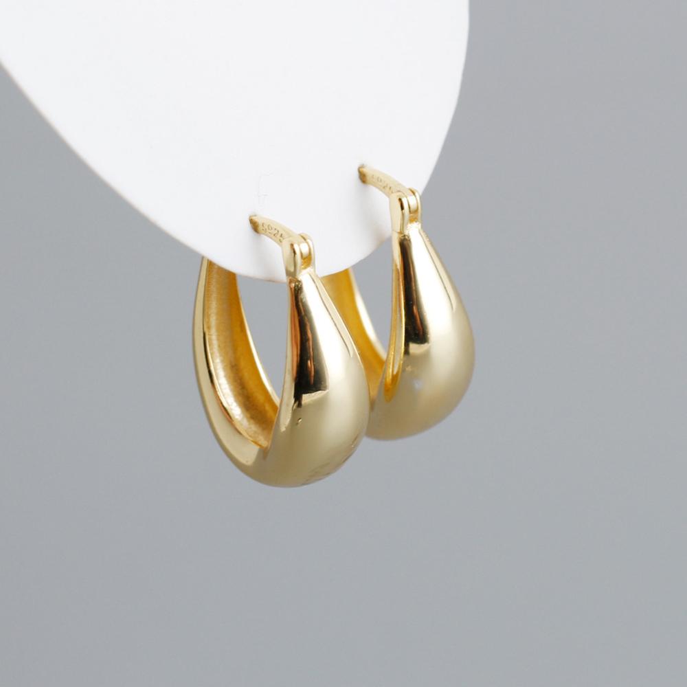 Fine Jewelry 925 Sterling Silver Gold Plated Minimalist Big Chunky U Shaped Huggie Hoop Earrings for Women