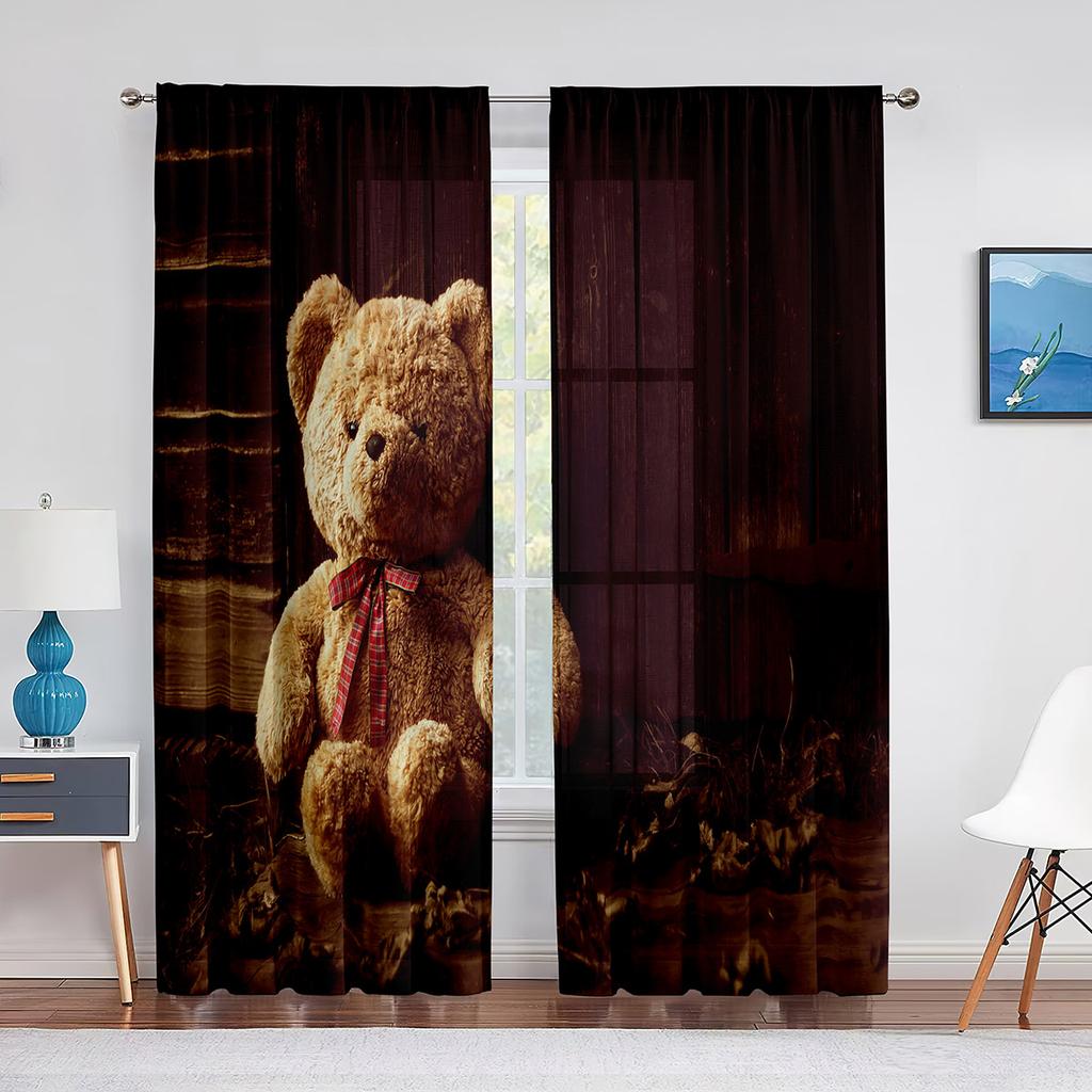 Семейные тюлевые шторы Happy Teddy Bears для кухни, гостиной, спальни, прозрачный шифон, прозрачная оконная занавеска из вуали