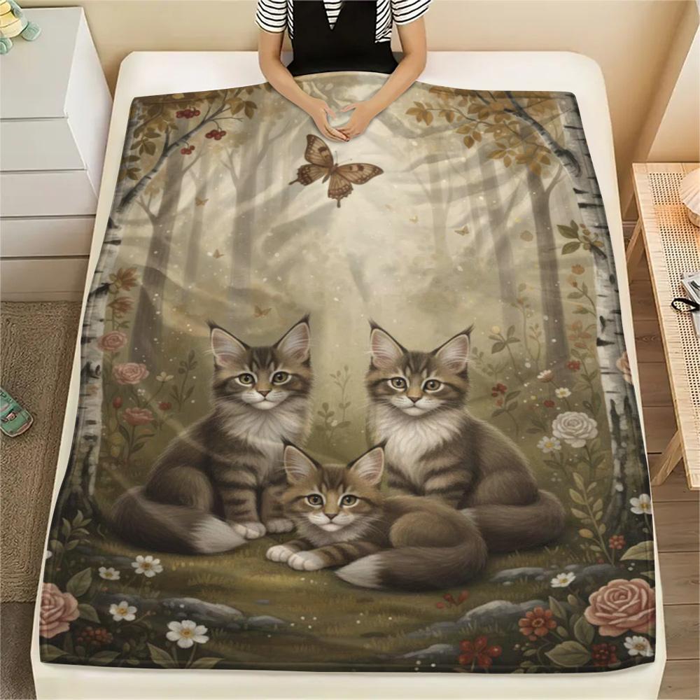 1PC Printmaking style Print FlAannel Blanket, High quality Comfortable for All Seasons, Home Decor, Warmth and Comfort
