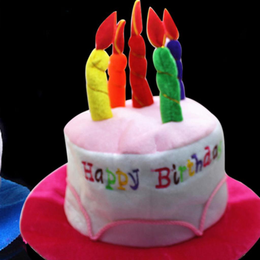 Happy Birthday Cake Hat Cute Fabric Birthday Hat with Plush Candles for Unisex Adult Party Novelty Decorations