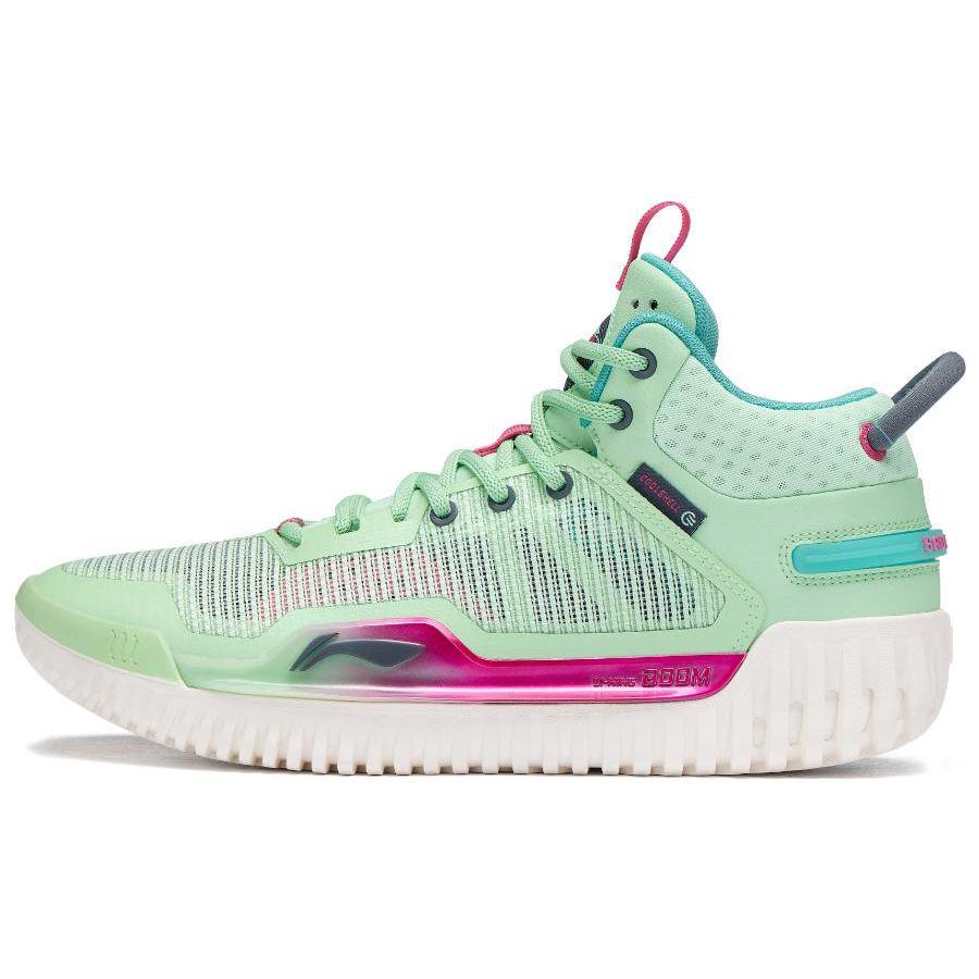 Баскетбольные кроссовки Li Ning Anti-Five 3 из искусственной кожи с амортизацией, нескользящие, износостойкие, среднего размера, мужские кроссовки зеленого и фиолетового цветов ABFT005-4