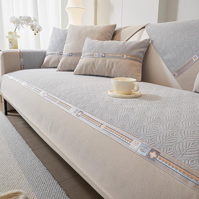 Подушка для дивана, универсальная нескользящая подушка для четырех сезонов, новая синель, доступная, роскошная, модная, элитная, кремового цвета, чехол, полотенце