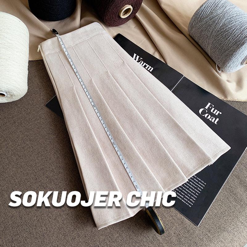 Женская высококачественная черная юбка А-силуэта плиссе из смесовой шерсти - Плотная, с высокой посадкой, стройнящая, большого размера, короткой длины для осени и зимы.