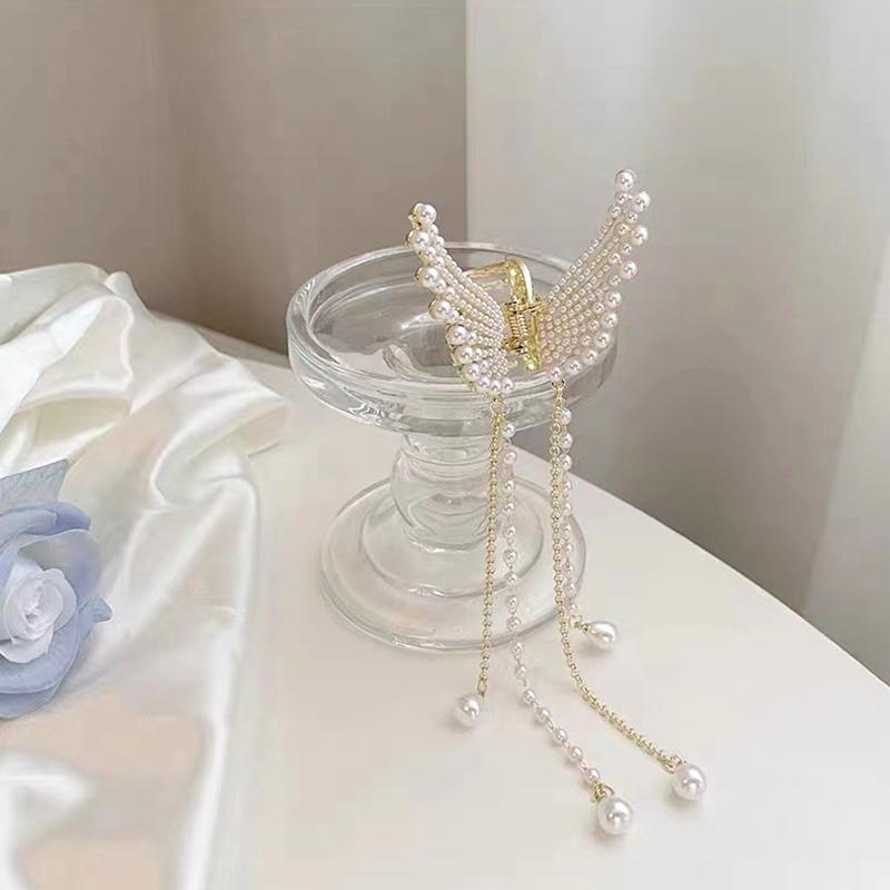 Tassel Butterfly Pearl Hair Clip Women Hair Claw Hairpin Hair Crab Hairaccessory