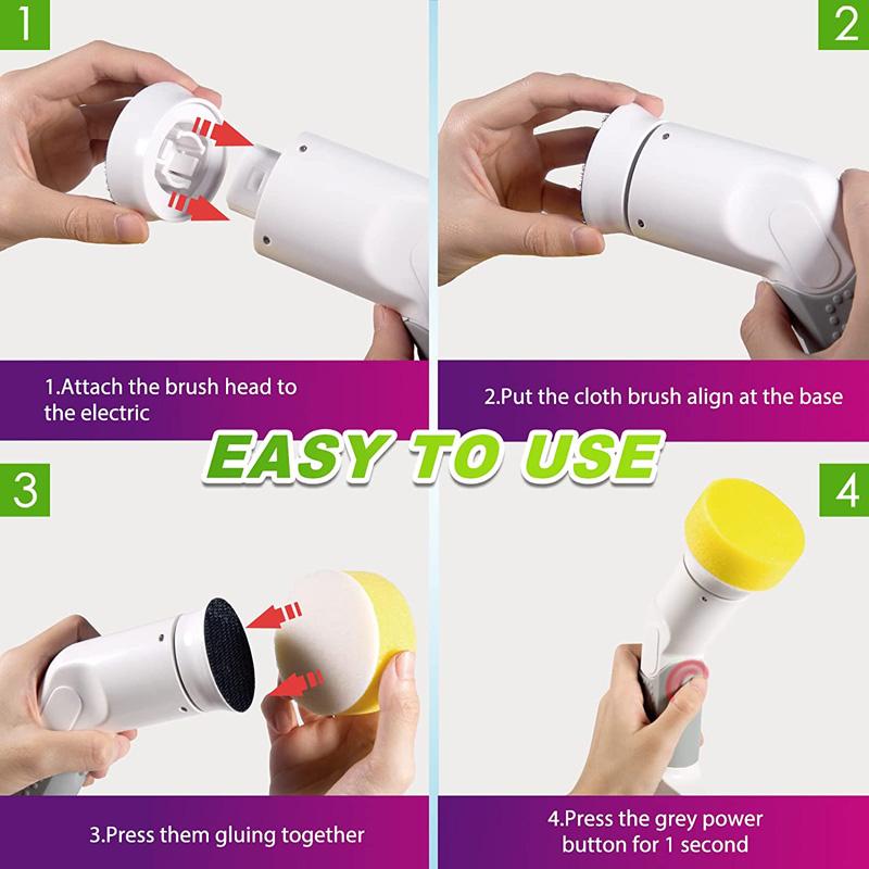 Электрическая щетка для чистки Беспроводной гаджет для чистки кухни Спин-скруббер с 4 насадками для ванны Кухонная плита Электрический отжим Clean