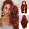Women Fashion Long Body Wave Lace Front Ginger Orange Wig Without Bangs Synthetic Fiber Water Wave Wig Daily Wear