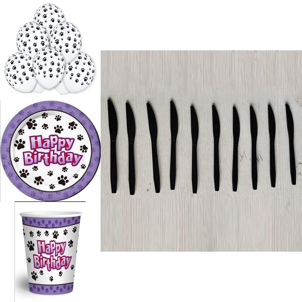 Dog Paw Party Kit Whimsical Pet Themed Plates Cups Napkins And Balloons
