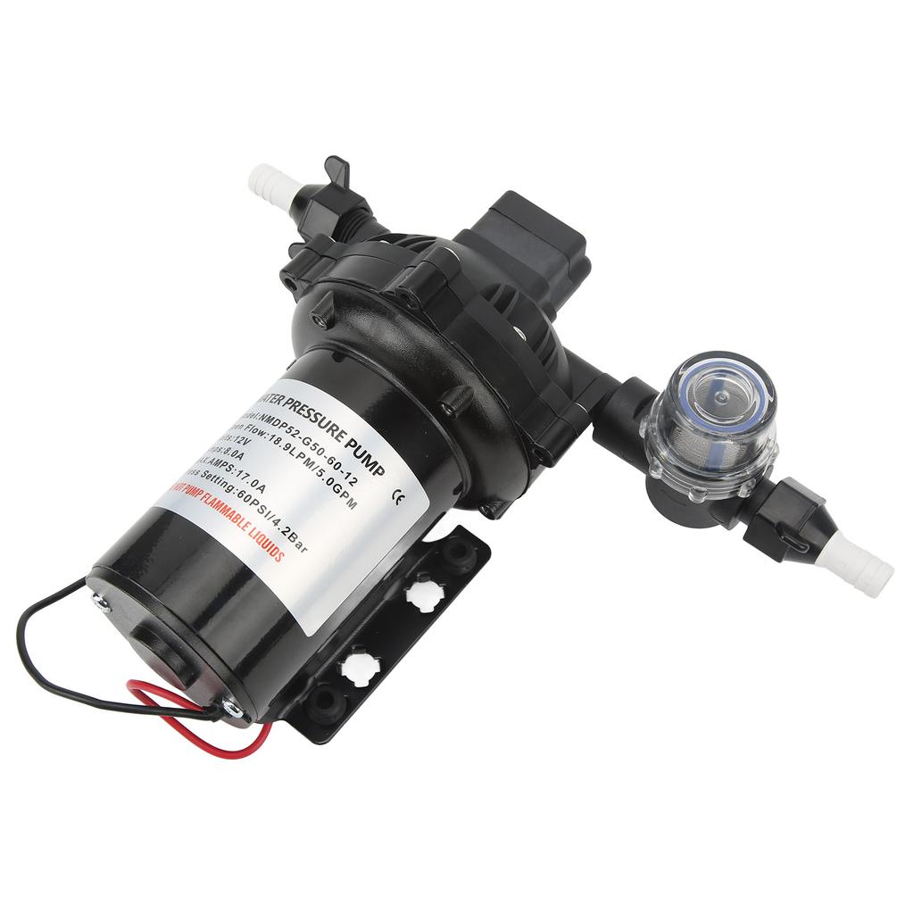 Self Priming DC Diaphragm Pump 12V 18.9LPM 5.0GPM Rated Flow with 15A Fuse Auto Cut Off for RV Boat