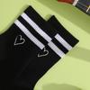 2 Pairs Popular Parallel Bars Mid Length Socks Women's Autumn Fashion Embroidery Love Pattern Breathable Black White Girls Socks
