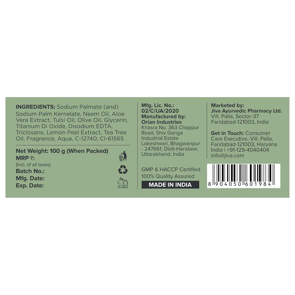 Jiva Ayurveda Neem Soap 100gm X Pack of 4 Deep Cleansing Anti Oil Acne Control Bath Bar