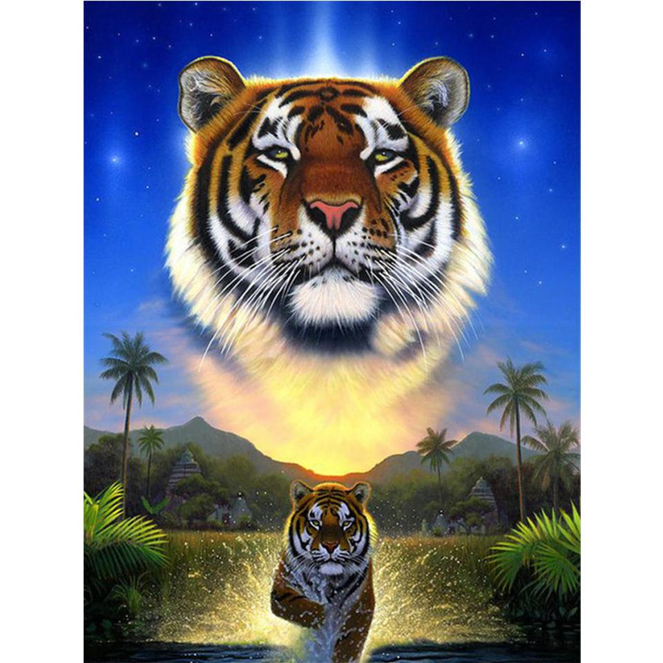 Diamond Painting "Tiger" Animal 5D DIY Full Round Diamond Embroidery Kit Rhinestone Cross Stitch Decoration Mosaic Picture Gift