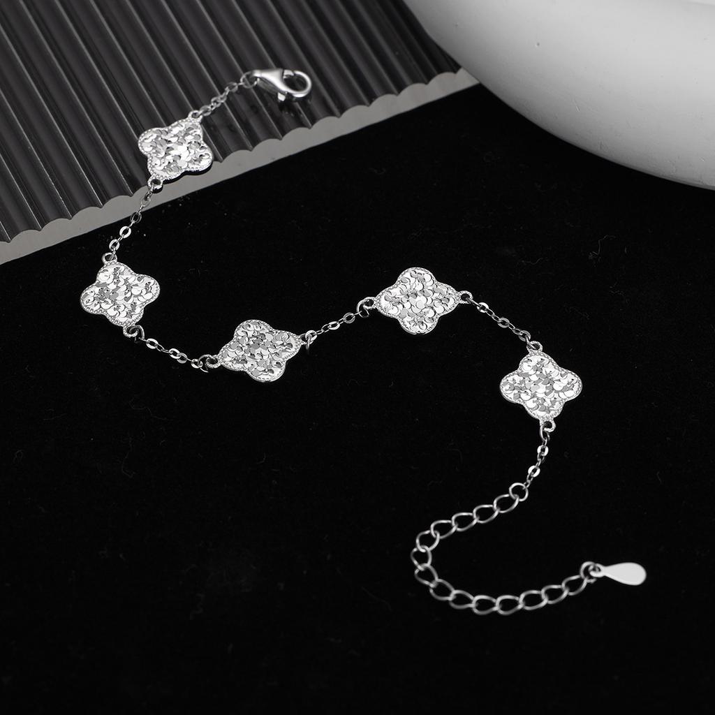 Браслет из цельного серебра S925 с колотым льдом и четырьмя листочками клевера, изготовленный на станке с ЧПУ, с платиновым покрытием, с пятью цветками, ювелирные изделия, мода