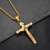 Religious INRI Crucifix Jesus Cross Pendant Necklace Gold Color Stainless Steel Neck Chain for Men Christian Catholic Jewelry