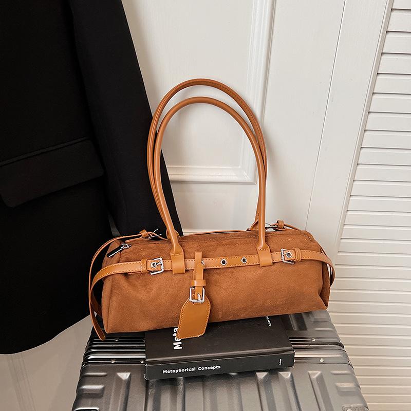 Винтажная нишевая замшевая сумка-боулинг, женская новая повседневная сумка подмышку, популярная сумка через плечо