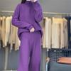Женский фиолетовый шерстяной свитер с высоким воротом и комплект брюк широкого кроя - Мода осень/зима