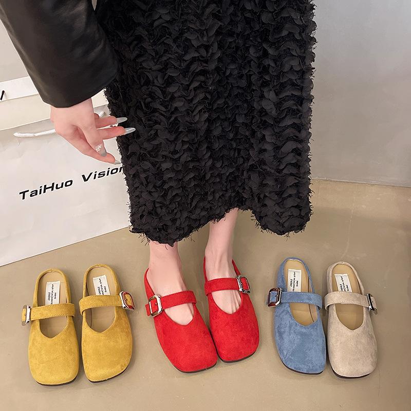 Fashion 2025 Spring Retro Single Shoes Comfortable Rubber Bottom Ladies Sandals Wider Toe Box Ballerina Slippers Style